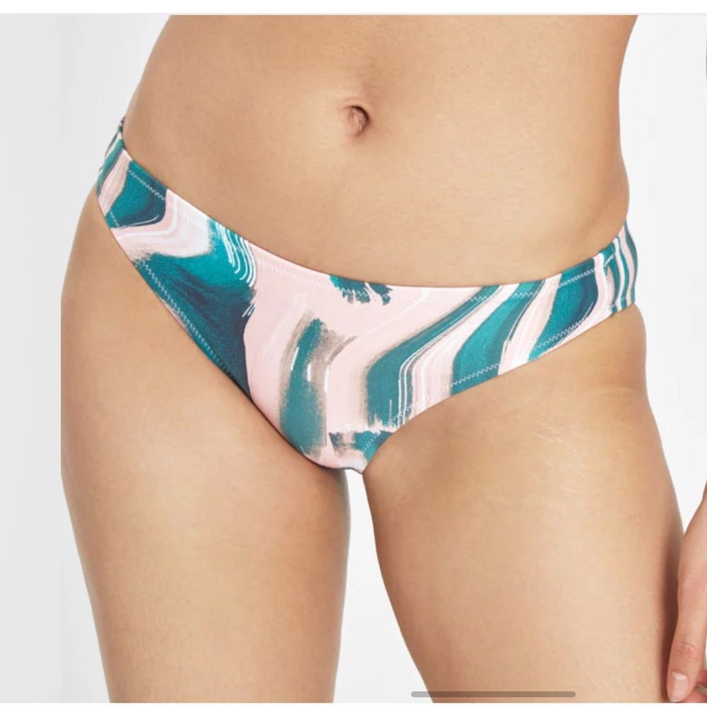 LIVELY Pink and Green "Paint Brush" Patterned Bikini Bottom sz Small NWT